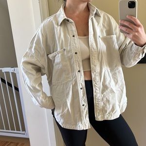Zara pocket overshirt in white denim shacket